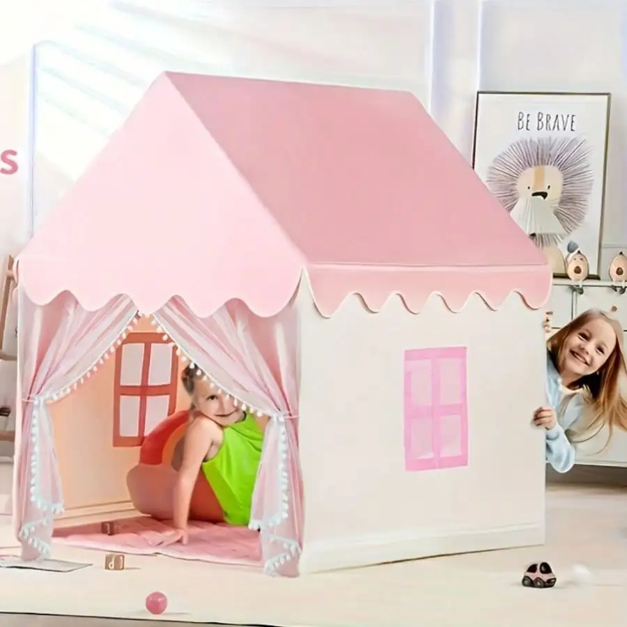 rge Pink Castle Play Tent for Boys Girls, Sturdy Alloy Frame Heavy Duty Foldable Kids Playhouse, Indoor Outdoor Secret Hideout, Role Play House, Birthday Party Decor, Children Play Toy, No Lights Included - view 5