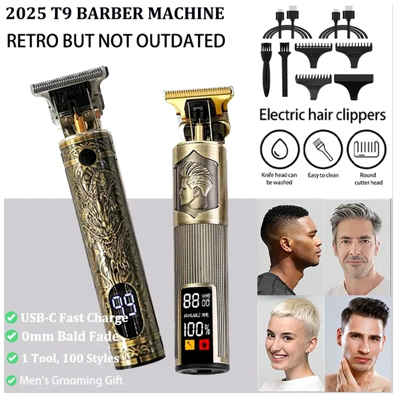 T9 Electric Hair Trimmer for Men Home Haircut USB Professional Shaver Portable 0mm Bald Fade Cutting Machine
