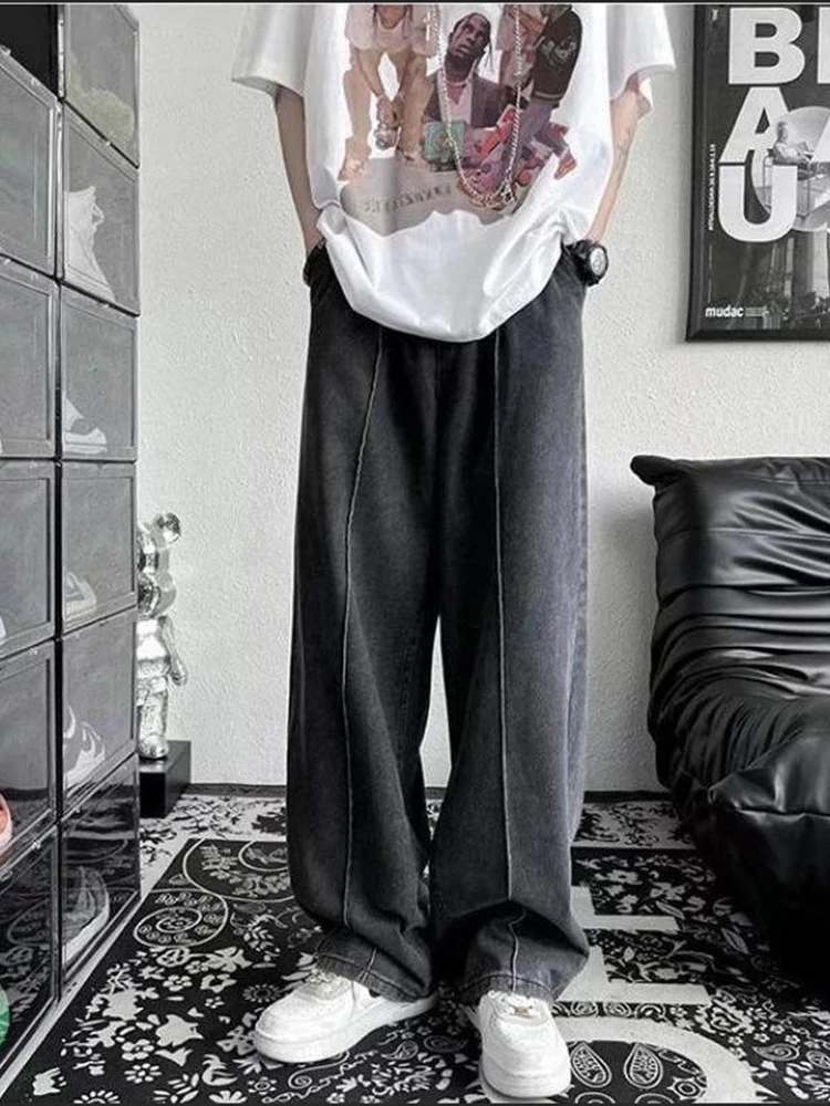 

Jeans Hong Kong style chic loose retro trendy high street trend straight tube hanging feeling wide leg dad pants