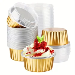 50pcs Disposable Ramekins with Lids - Premium Mini Aluminum Foil Baking Cups for Cupcakes - Perfect Party Tableware Accessories