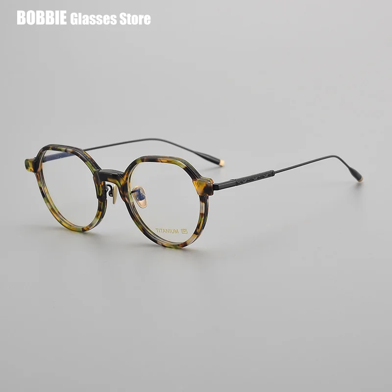 Pure Handmade Polygon Frame Artistic Fashion Acetate Japanese Design Glasses Frames Classic Men Women Eyewear 100% Titanium 2023