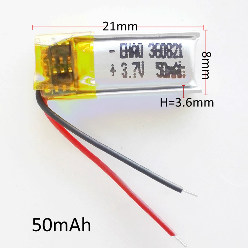 5 szt. Akumulator litowo-polimerowy Lipo 3,7 V 50 mAh 360821   Li ion do zestawu słuchawkowego MP3 GPS Bluetooth Video Pen 3,6x8x21mm