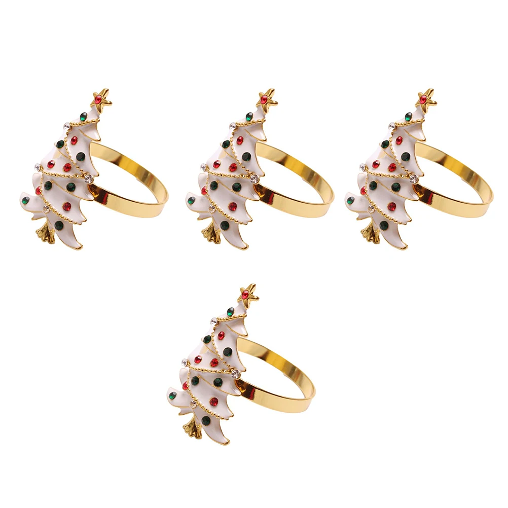 

4 Pcs Napkin Rings Christmas Decor Zinc Alloy Table Decorations Gilded Xmas Party Dining Room Festive Atmosphere