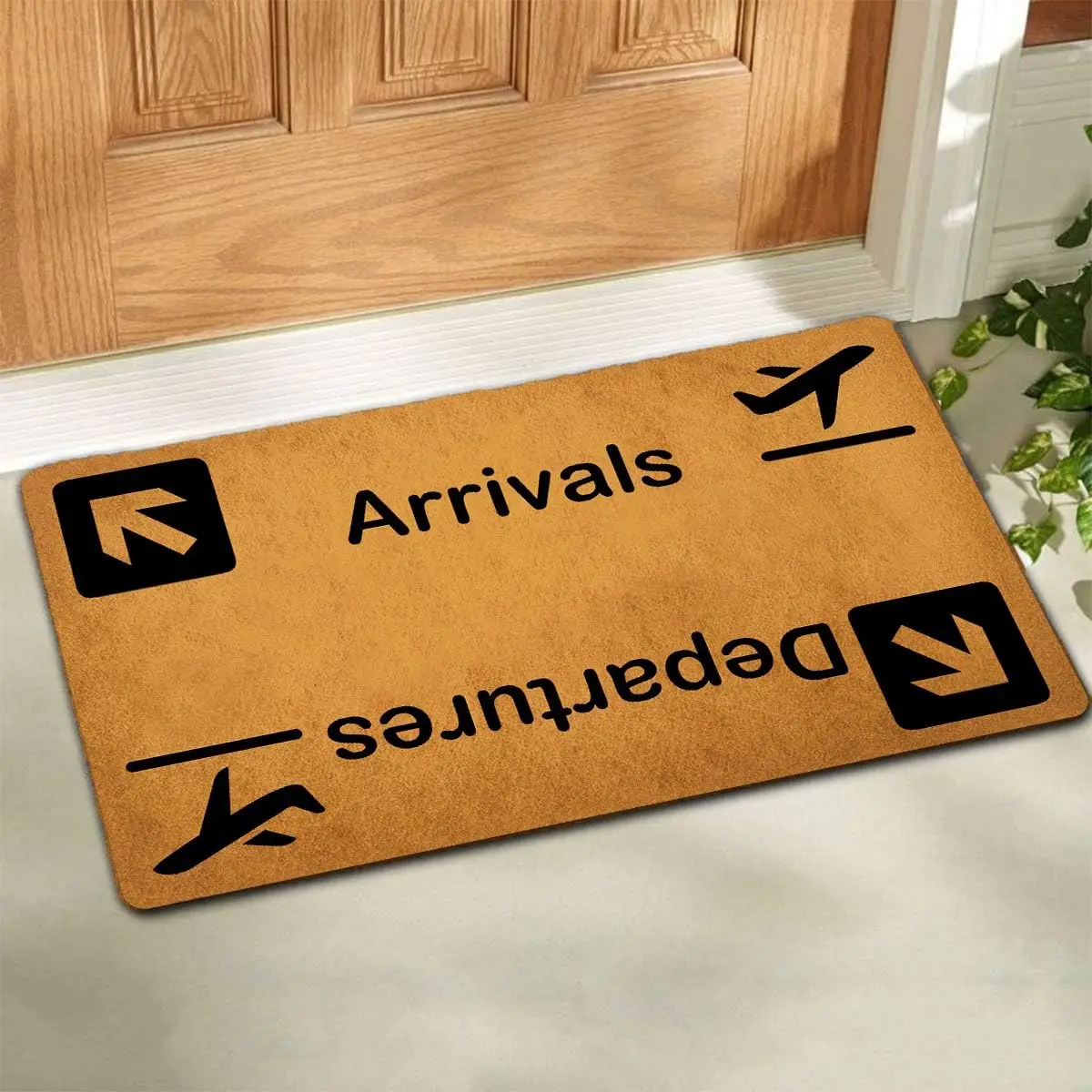 Funny Airport Sign Door Mat, Arrivals Departures Floor Rug, Travel Theme Entrance Carpet for Living Room Home Decor Gift