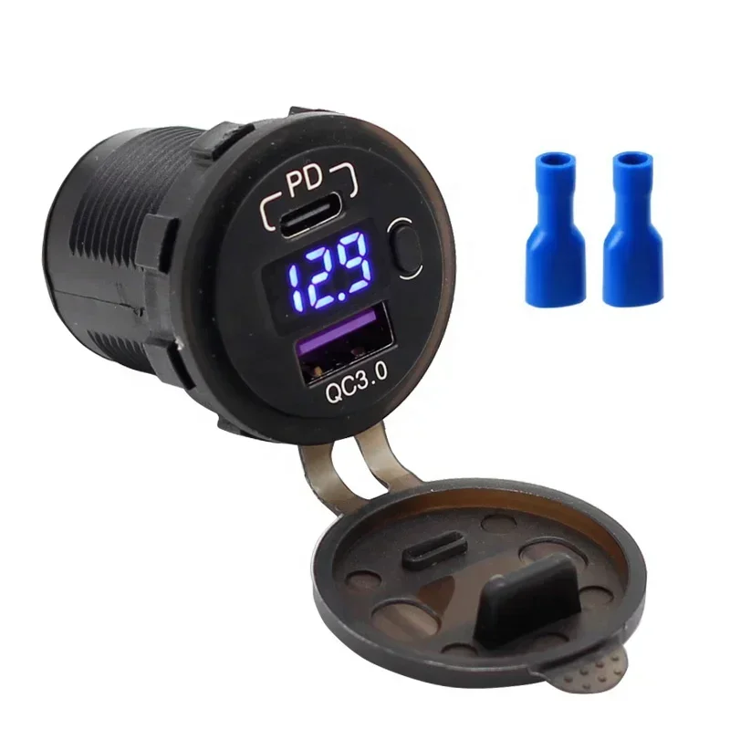 12V 24V PD QC3.0 Fast Charge USB outlet  Charge 3.0 Dual USB Car Charger Socket with Voltmeter