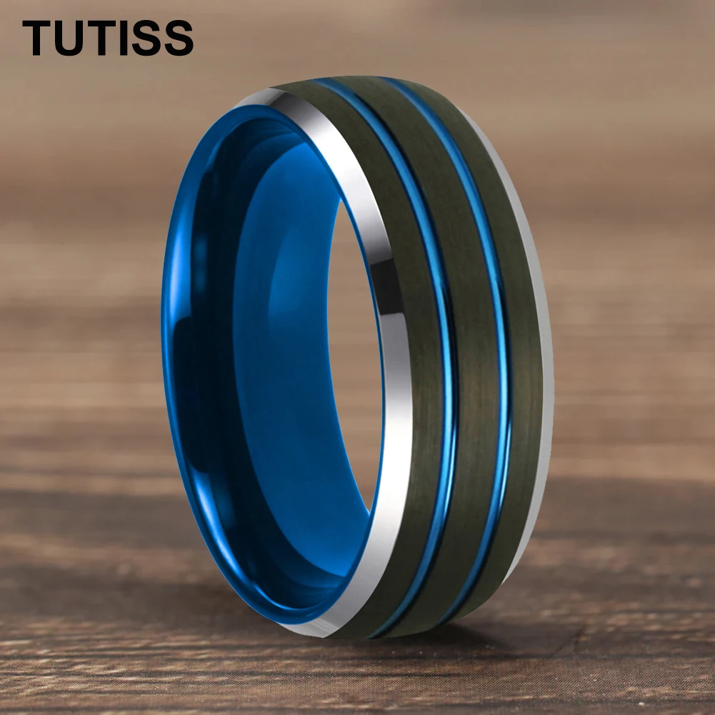 TUTISS New Tungsten Ring Men's and Women's Wedding Ring Double Groove Dome Polishing with Chamfering Comfortable Fit