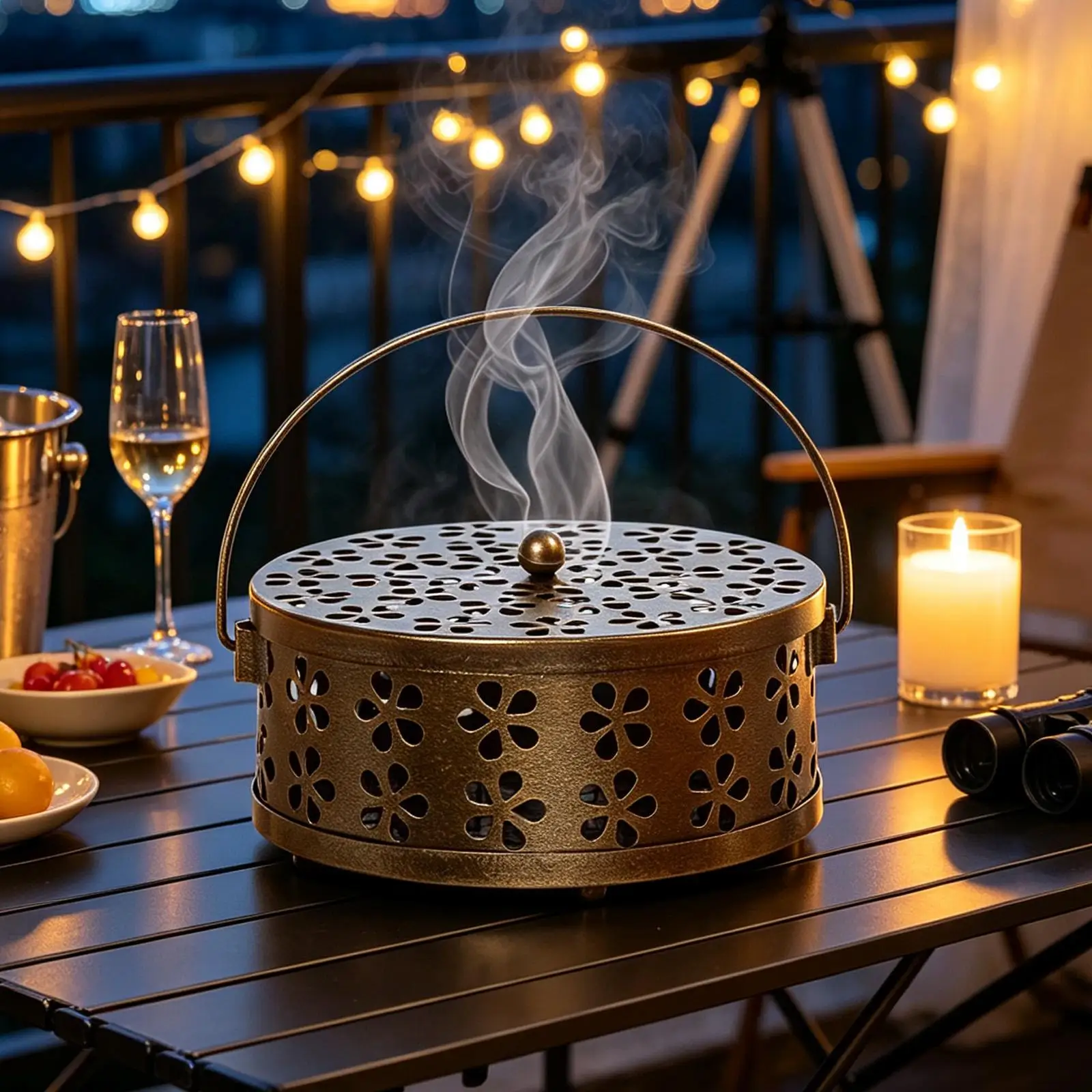 Portable Mosquito Coil Holder With Handle Round Heat Resistant Incense Burner Hanging For Indoor Outdoor Camping Patio Home Use
