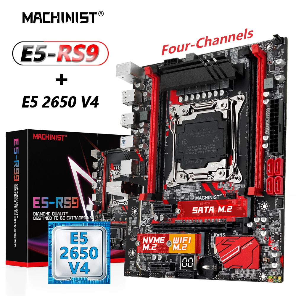 MACHINIST X99 Motherboard Combo Kit Xeon E5 2650 V4 Processor LGA 2011-3 CPU Support DDR4 ECC RAM NVME M.2 WIFI Four Channel RS9