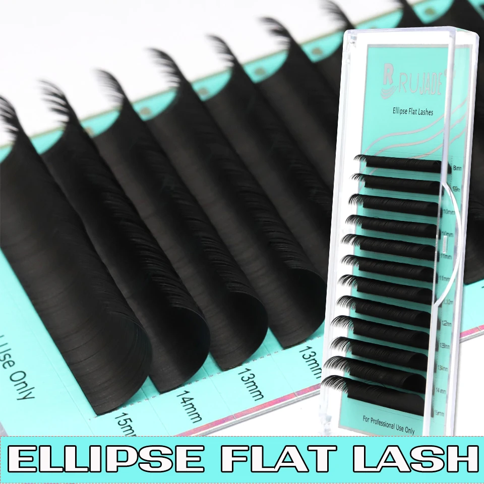 Rujade Professionelle Ellipsenförmige Flache Wimpern mit Geteilten Spitzen Leichtgewichtige Matte Einzelwimpernverlängerung Natürliche Flache Faux-Nerz-Wimpern