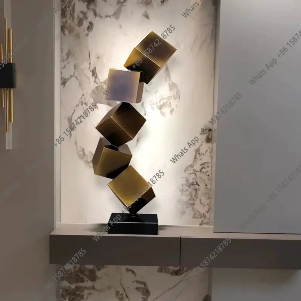 Modern metal hotel entrance ornament floor decoration living room model room TV cabinet sculpture high sense