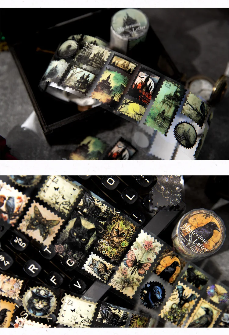 Mysterious Letter British Stamp Vintage Plated Paper Sticker Roll Scrapbook Jurnaling Diary Decorative Collage image 6