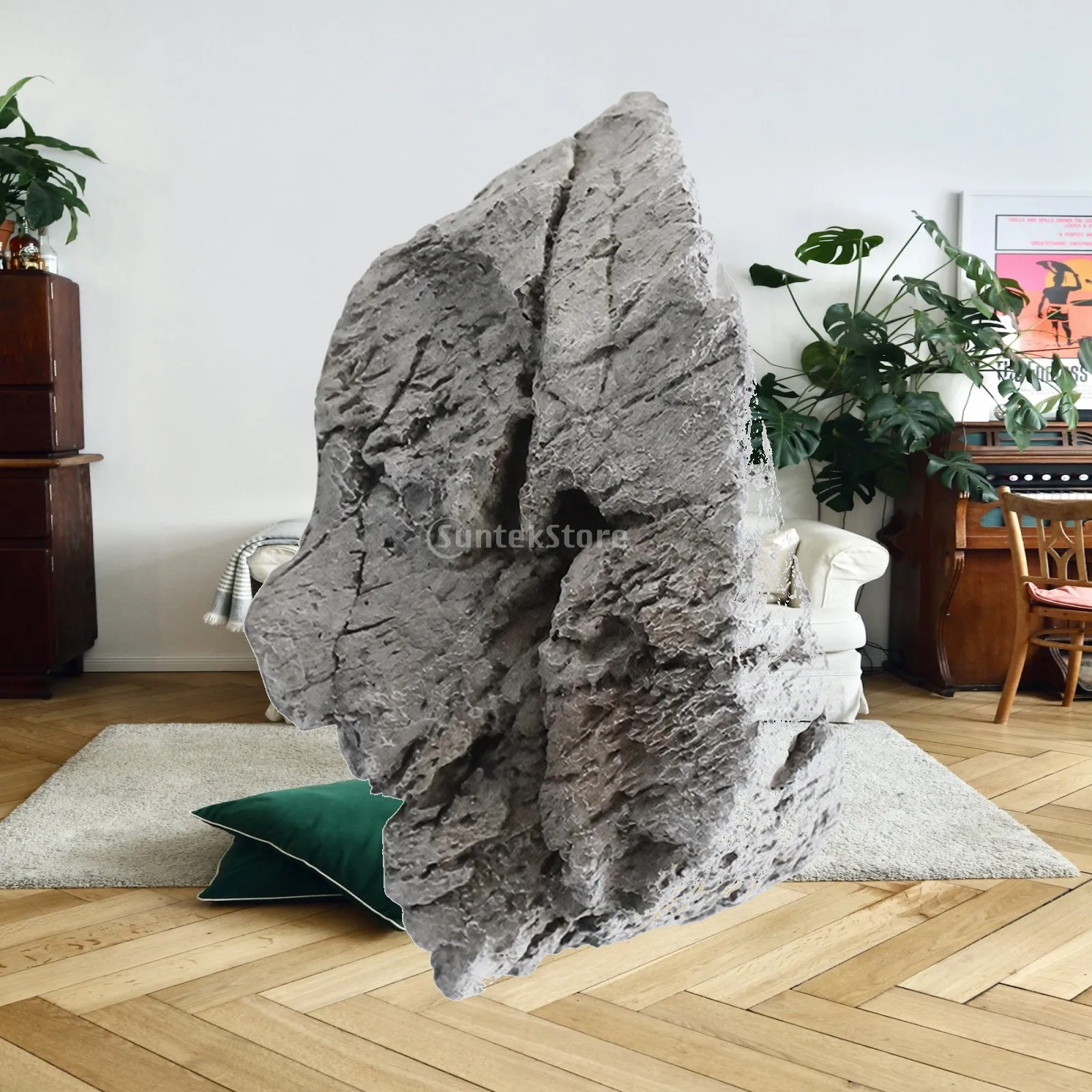 Faux Hanging Stone Landscape Decor with Clear Suspension Line for Indoor Garden Terrarium Scene Artistic Window Arrangement