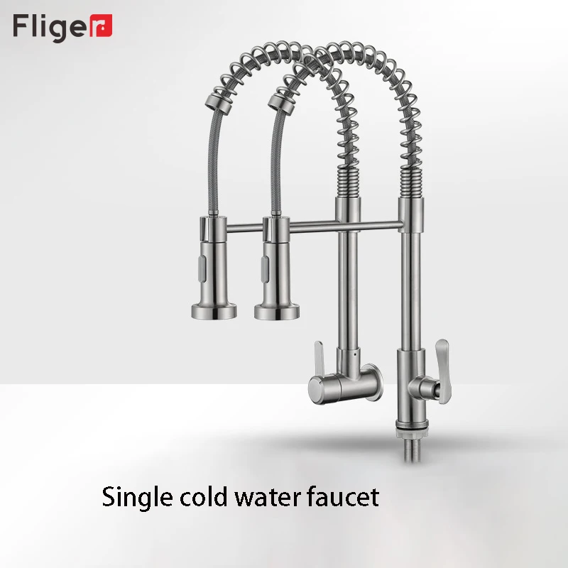 

Fliger Stainless Steel Kitchen Faucet Pull Down Spray Kitchen Wall Mounted Faucet Single Cold Water Sink Top Torneira Cozinha