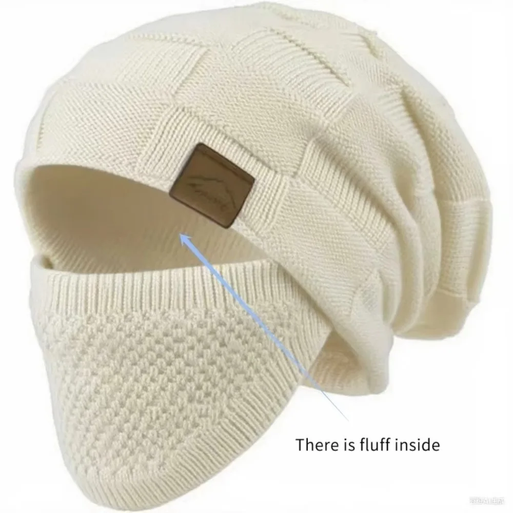 Plus Size Winter Beanie Cap Soft with Face Cover Knitted Hat Thick Warm Cuffed Design Face Mask Set for Winter Cycling Skiing