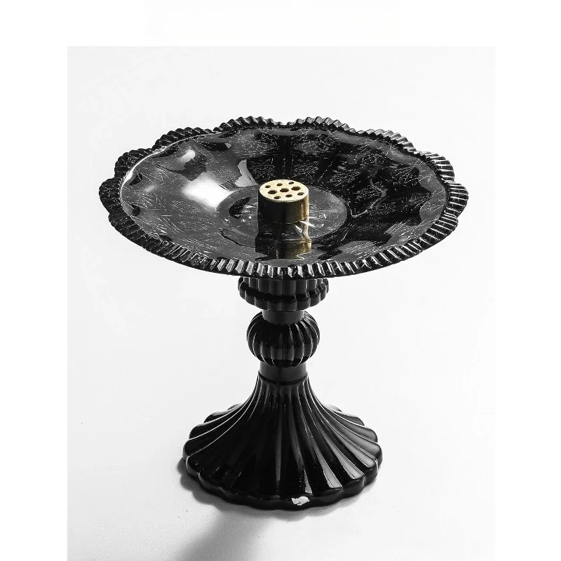 Vintage French Glass Incense Holder with Black Relief Design, High Foot Aromatherapy Stick Burner,Desktop Home Decor Unique Gift