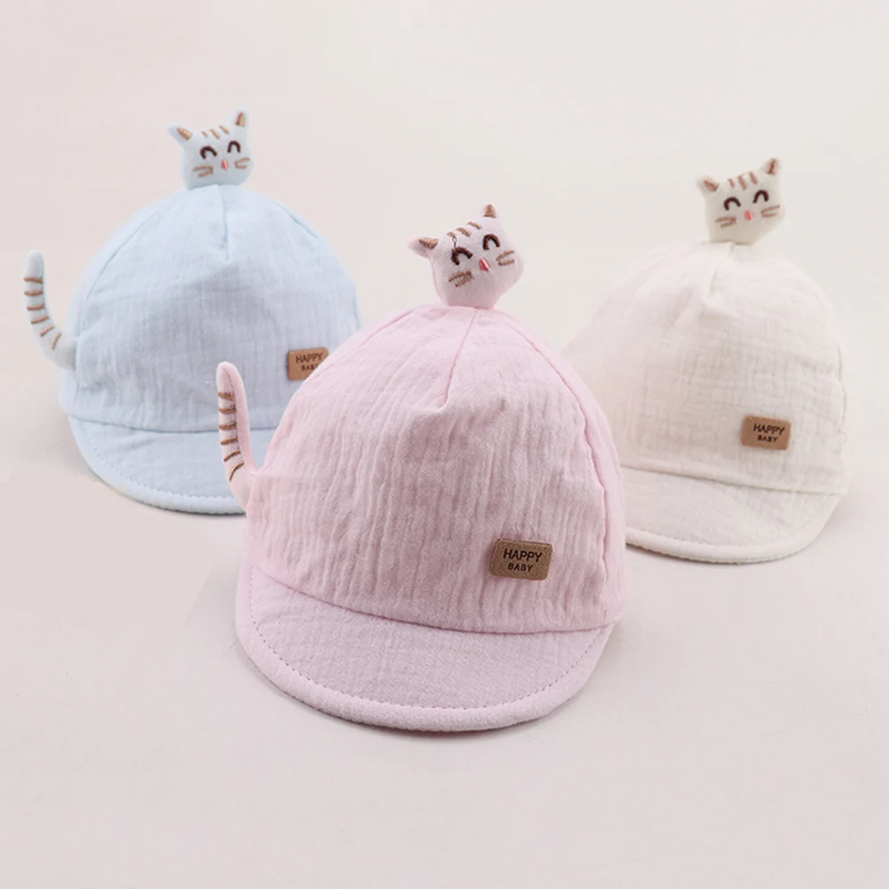 

Newborn Baby Hat Cartoon Cat Spring Autumn Peaked Cap Pure Cotton Cute Spring Baby Soft Brim Baseball Caps For Kids 0-6 Month