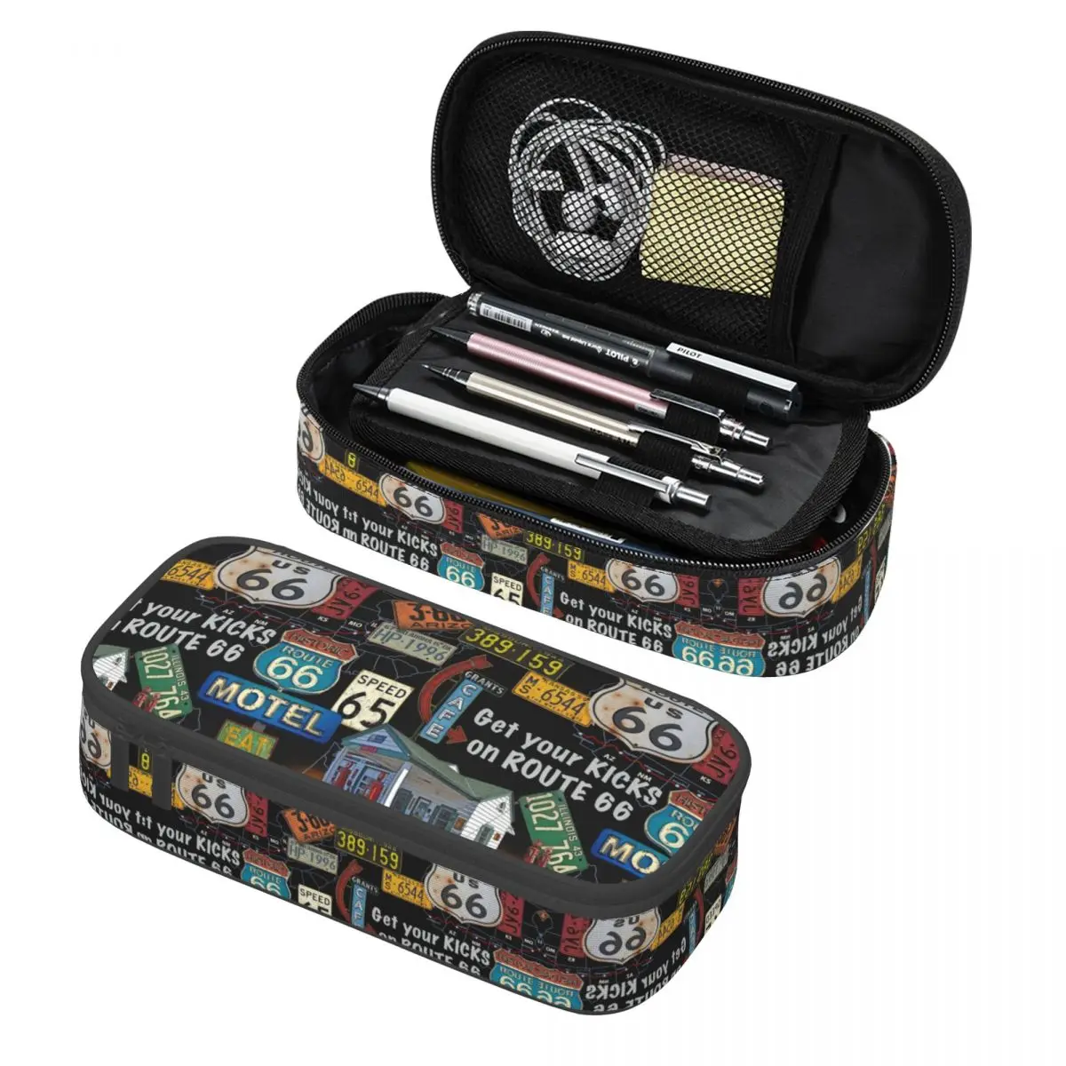 Custom Korean Vintage America Road Route 66 Pencil Cases for Boys Gilrs Large Capacity Pen Box Bag School Accessories