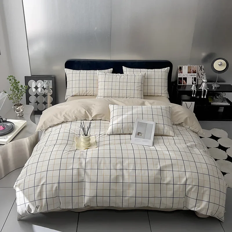 Nordic Grid Pure Cotton Bedding Sets Grid Printed Skin-Friendly Comforter Cover Set High Quality Cozy Bedclothes for All Seasons
