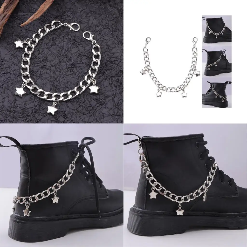 

652F Punk Boot Bracelet Harajuku Side Chain On Shoe Boot Jewelry Harajuku Wear