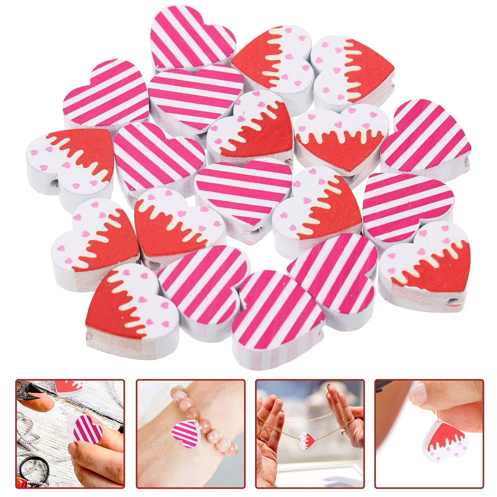 

20Pcs Heart Shape Wooden Loose Beads for DIY Jewelry Making Bracelet Necklace Craft Small Spacer Beads Red Valentine Decoration