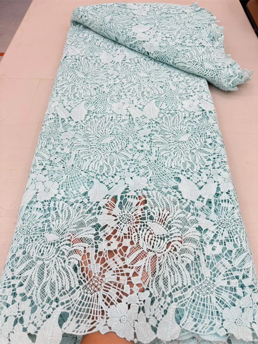 Latest African Lace Fabric High Quality 2025 Nigerian Guipure Cord Lace Embroidery Net Lace Swiss Voile Lace For Wedding  Hm65-1