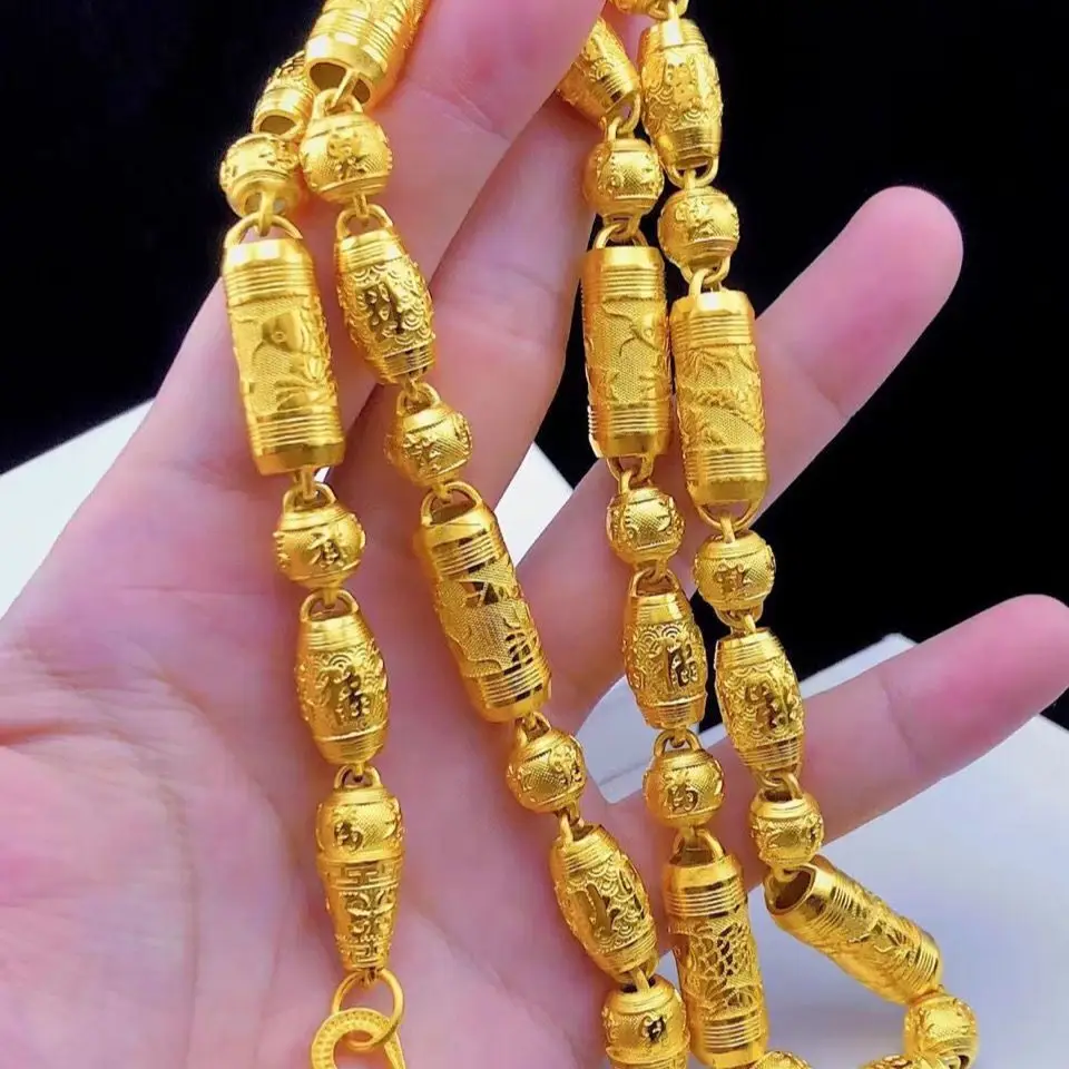 Fake 100% Pure Gold Necklace Lucky Fish Men's Chain Domineering Permanent Real Golden Gift For Boyfriend