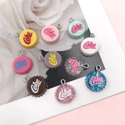 Encantos de Resina para Fazer Jóias, Glitter Coke Caps, Pingentes Acessórios, Brincos, Colar, Chaveiro, DIY, 16mm, 10Pcs por lote