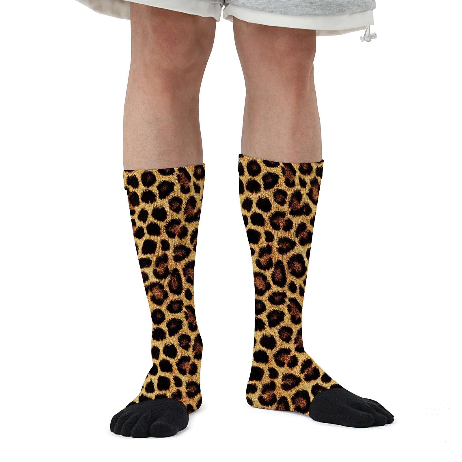 1 pair of leopard fur print personality mid-tube sports fashion five-finger socks holiday themed party without deformation