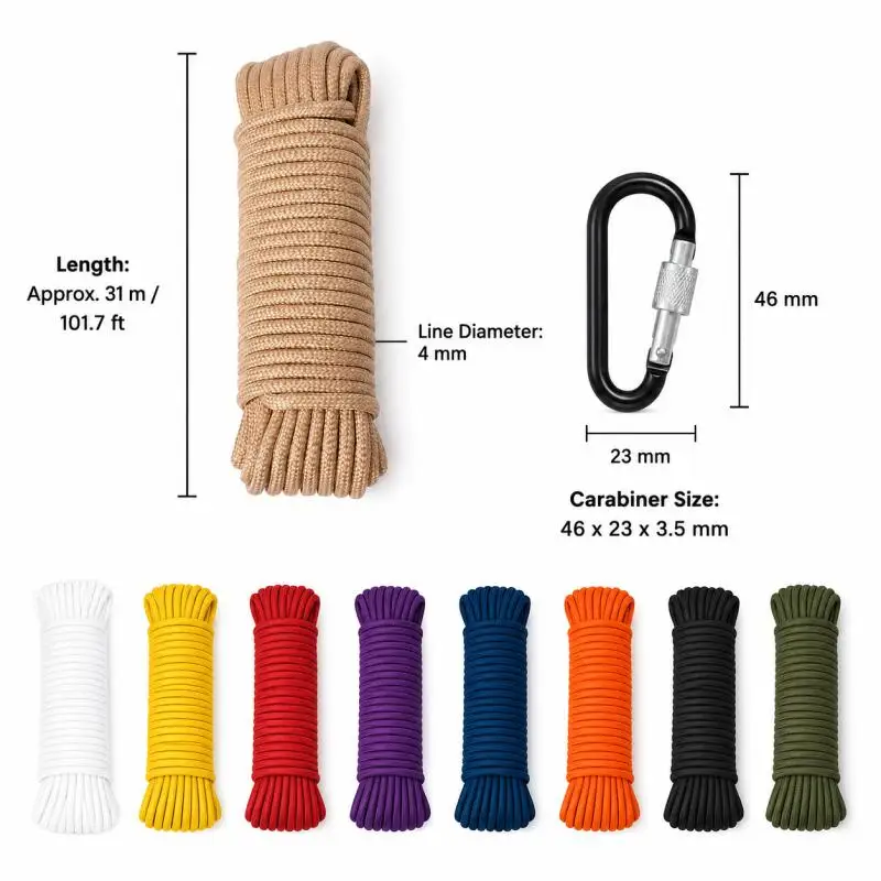 Picture 3: 1/2/3/5sets 31m 4mm Paracord Hanging Rope Cord Climbing Camping Survival Gear Paracord Outdoor Climbing Rope