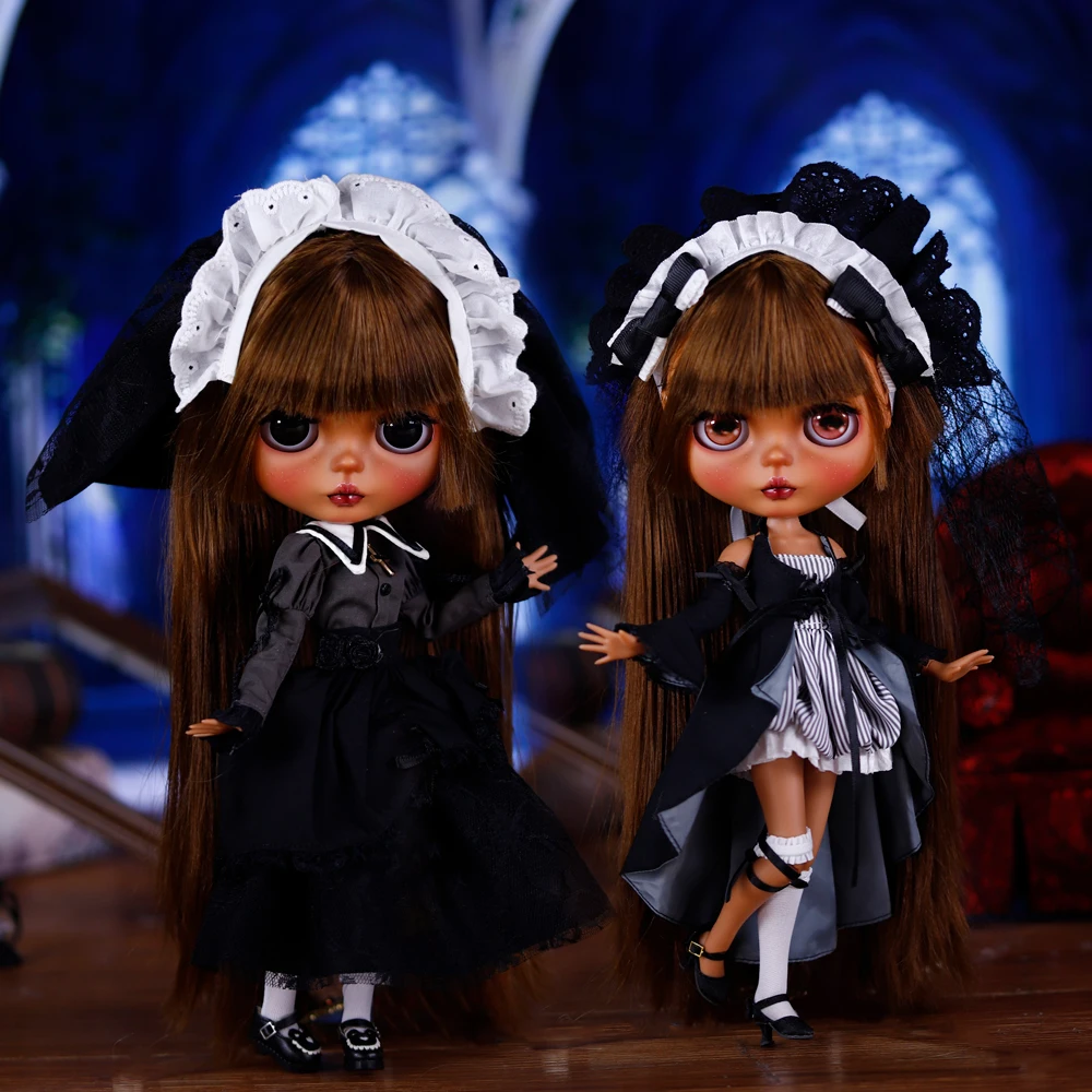 

ICY DBS Blyth Doll 1/6 BJD Brown Jellyfish Head Straight Hair Custom Hand Carved Eyebrow, Lips, and Face Gift