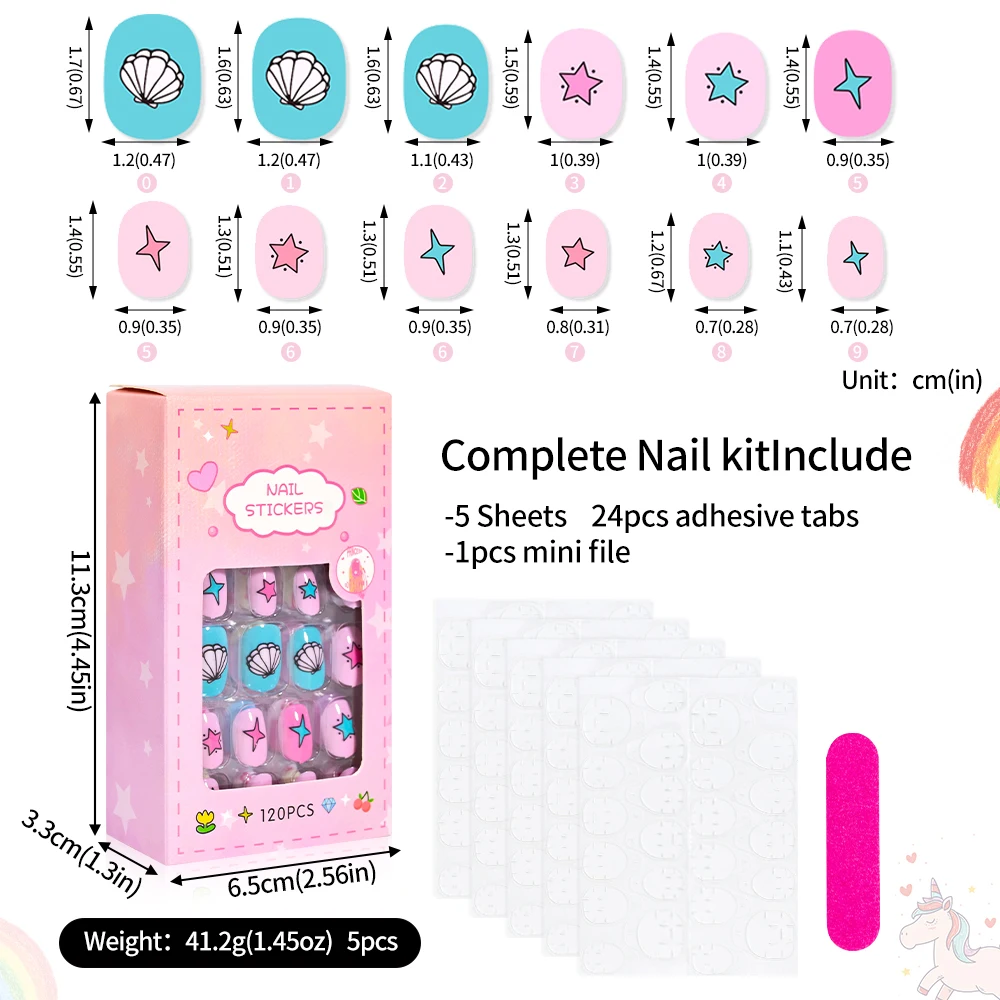 120Pcs Children\'s Press on Nails Kids Cartoon Acrylic Fake Nails Tips Kawaii Girl Full Cover Short False Nails With Jelly Glue#@