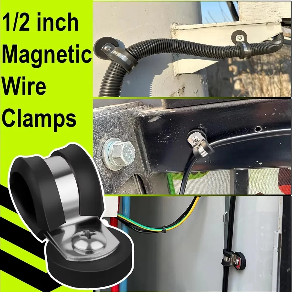 13/16/20mm Steel Cable Clamps Magnetic Cable Clips for Pipe Wire Cord Tube Installation Rubber Magnet