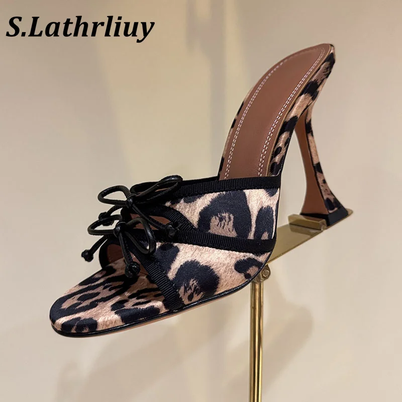 Women's fashionable butterfly bow decoration satin solid color high heels slippers summer banquet dress shoes slim fit sandals