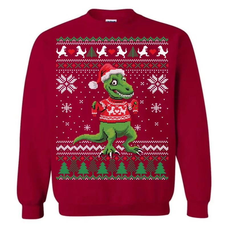 Funny Dinosaur Graphic Ugly Christmas Sweater Fashion Holiday Xmas 3D T-rex Printed Sweatshirt For Men Casual Harajuku Kids Tops