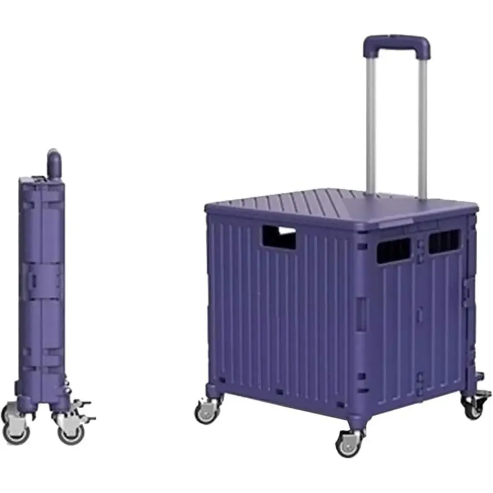 

Складная тележка на колесах для супермаркета, продуктового магазина и пикника (цвет: фиолетовый, вместимость: 45 л)