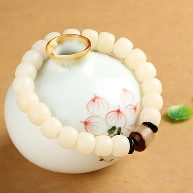 Natuurlijke Witte Jade Bodhi Roots Hand String Boeddha Kralen Enkele Lus Vinger Wrap Zachte Armband Voor Mannen En Vrouwen Art P