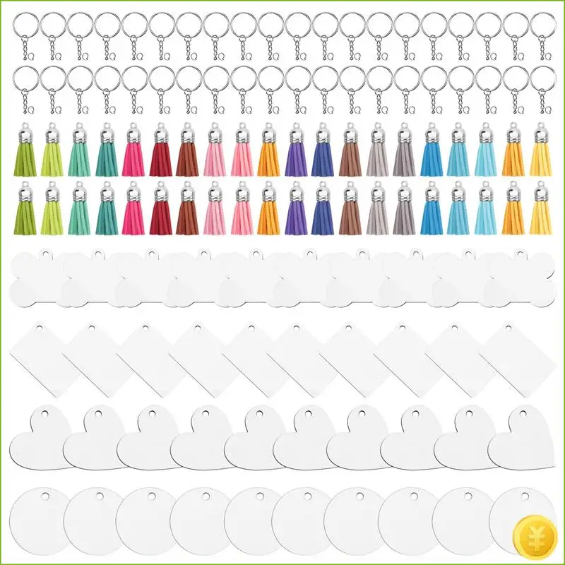 160 Sublimation Blank Products, Sublimation Keychain Blank Bulk Set With Heat Transfer Blank Tassel Keychain Jump Rings