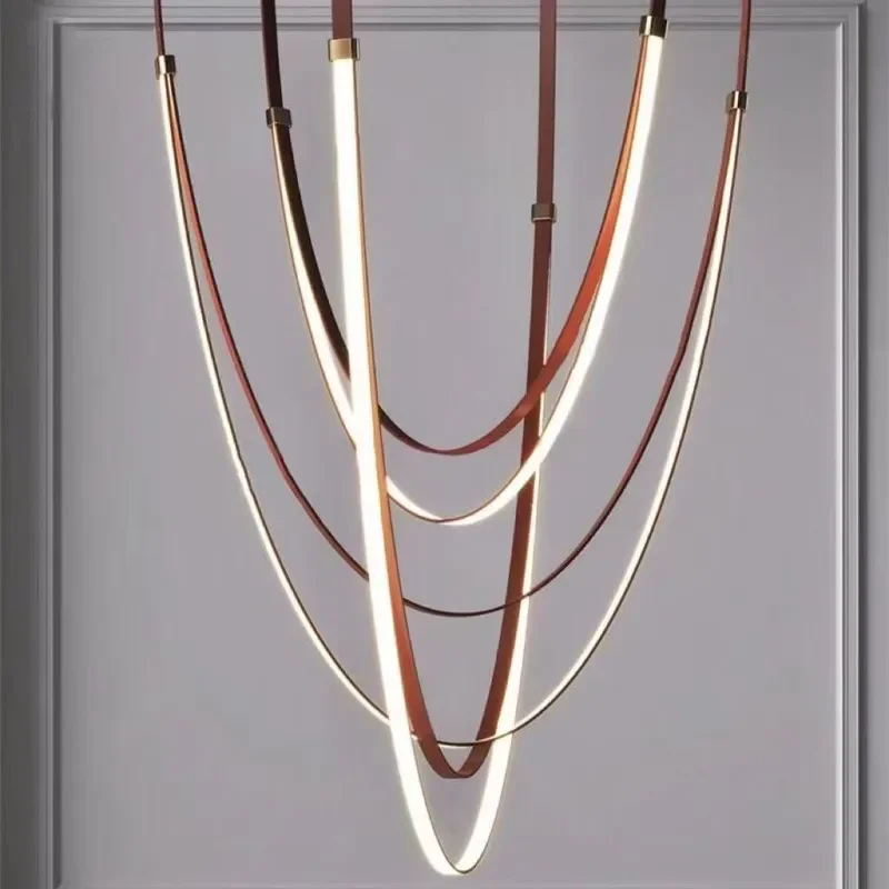 Modern Minimalist Luxury Belt Chandelier for Living Room Villa Duplex Model Home Designer Ceiling Light Fixture
