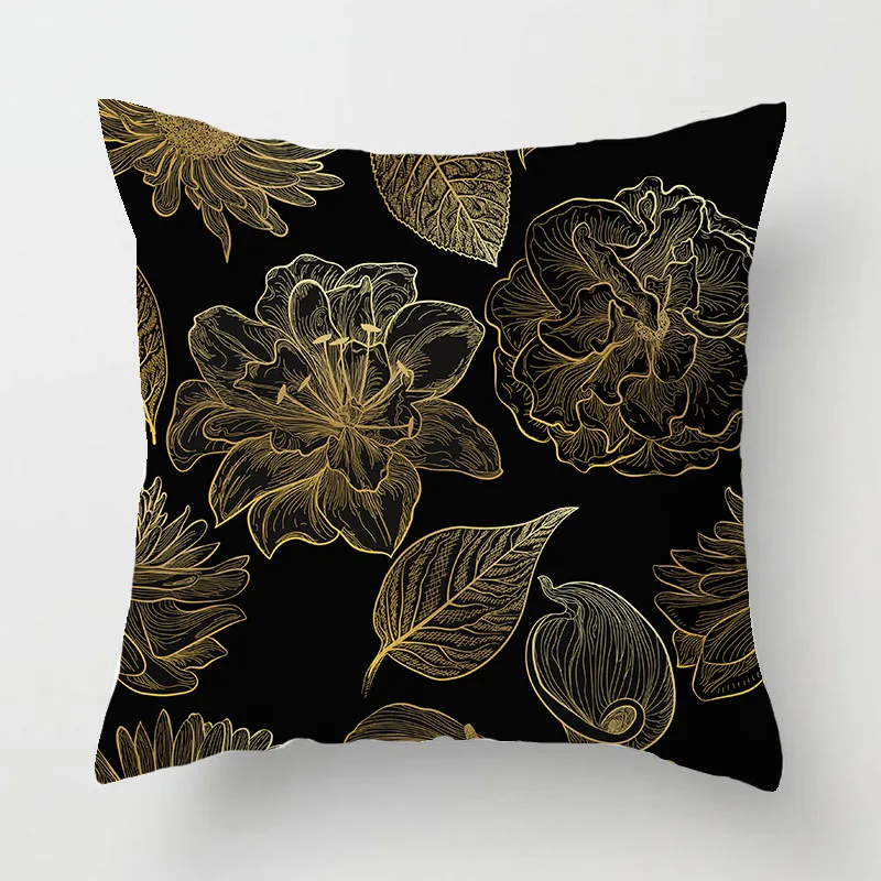 Funda de cojín con estampado negro para decoración del hogar, funda de almohada de poliéster suave para dormitorio y coche