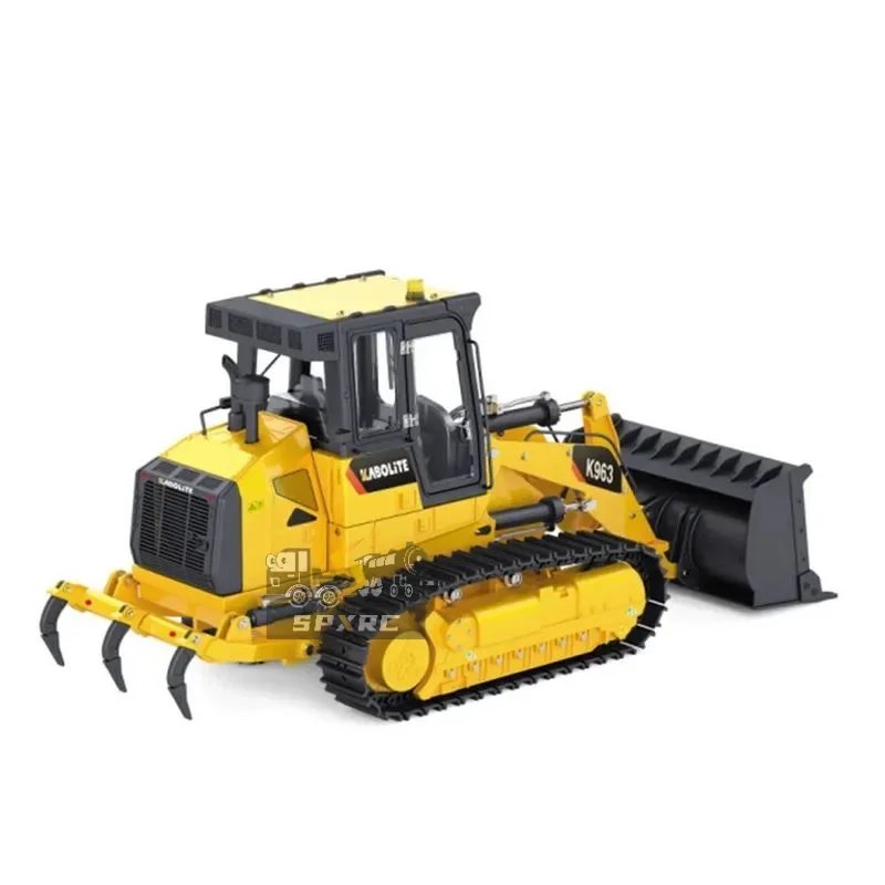 YYHC 1/18 Metal Hydraulic Crawler Loader K963 with Light Group Rear Plow Dual Motor Drive Crawler KABOLITE Metal Model Pre-sale