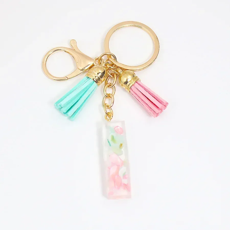 Resin Initial Letter Keychain Women Blue Butterfly Alphabet Key Ring Chains With Tassel Cute Pendant Key Chain Rings Charm Bag