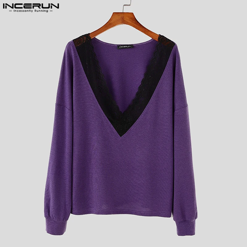 INCERUN 캐주얼 루즈 패션 스웨터 2025 남성용 긴팔 니트 풀오버 우아한 브이넥 멋진 남성 의류 스웨터
