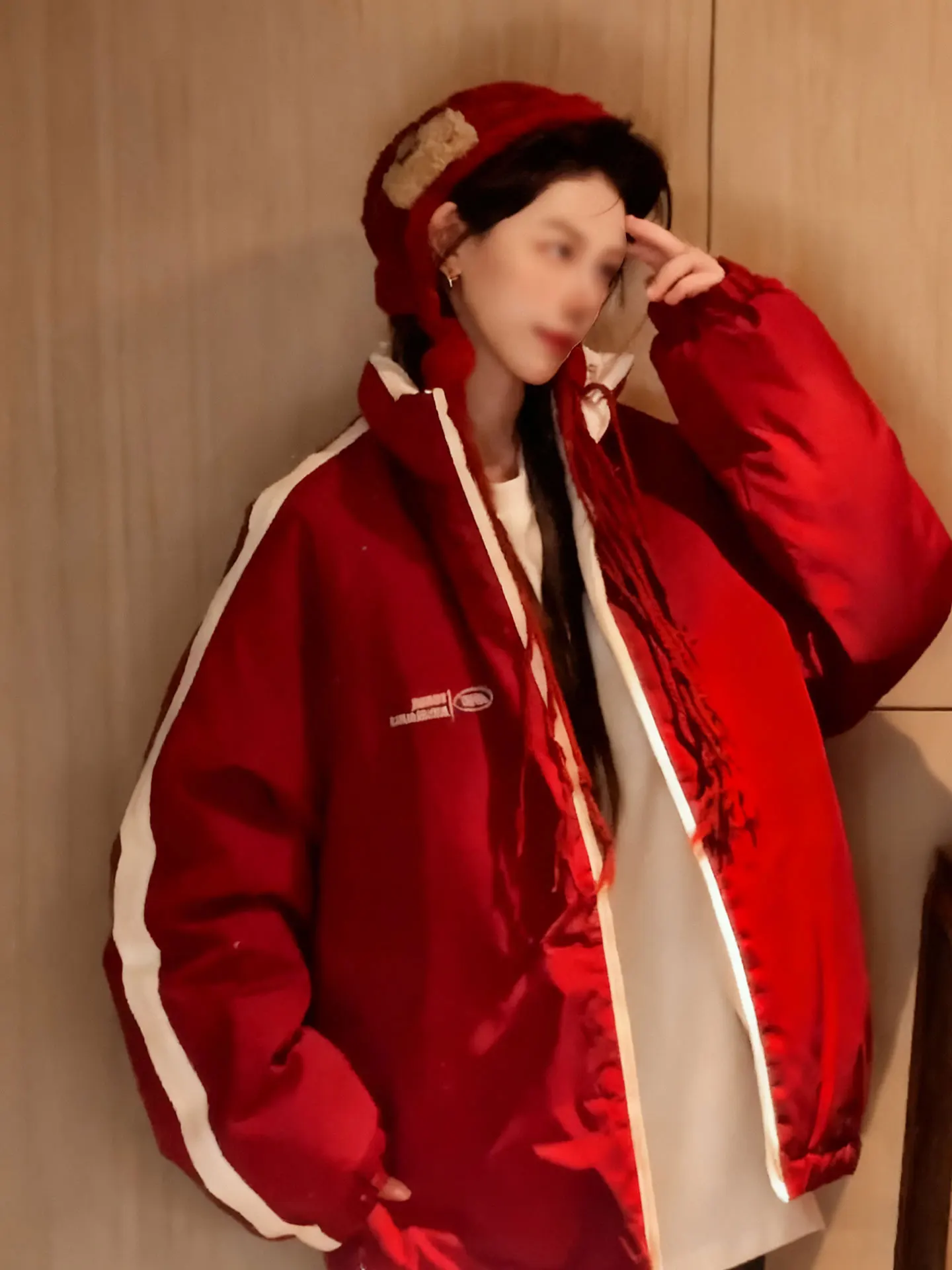 

Red Cisas Light Weight down Cotton Jaet Men Women Sle Double Sided Wear Thiened Couple Bread Coat Youth Casual Poly...