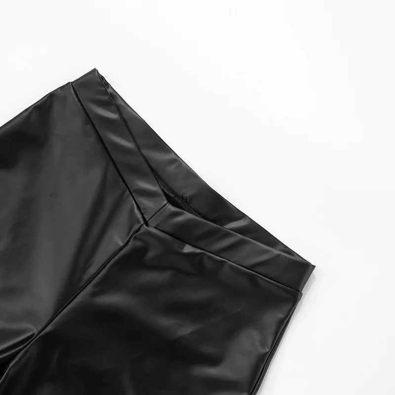Pantalones ajustados negros de piel sintética hasta la pantorrilla para mujer, pantalones Capris ajustados de cintura alta elásticos, ropa para discoteca, ropa de calle Y2K