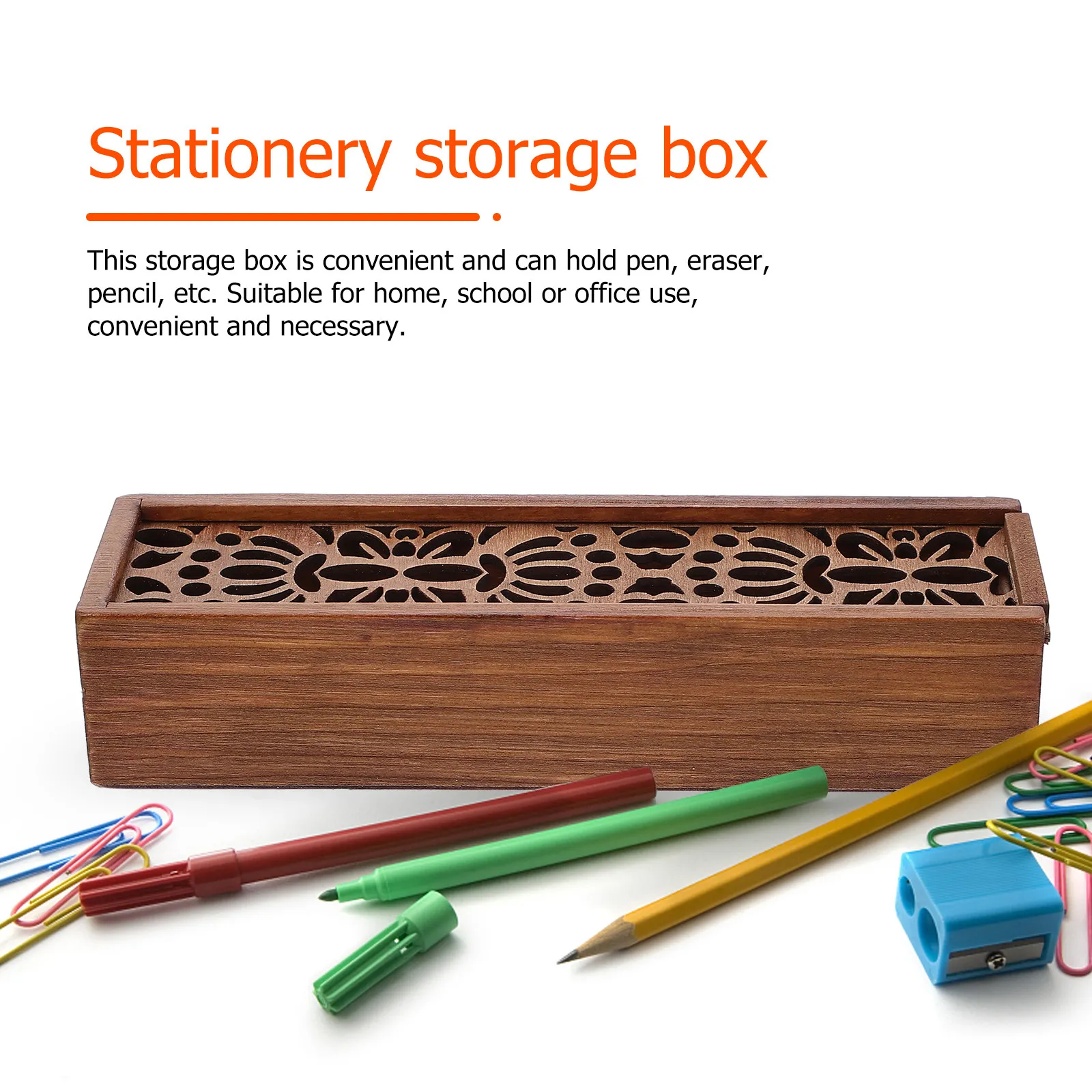 1Pcs Wooden Pen Box Sturdy Long-Lasting Material Fine Detailing Smooth Finish Convenient Stationery Organizer for School College