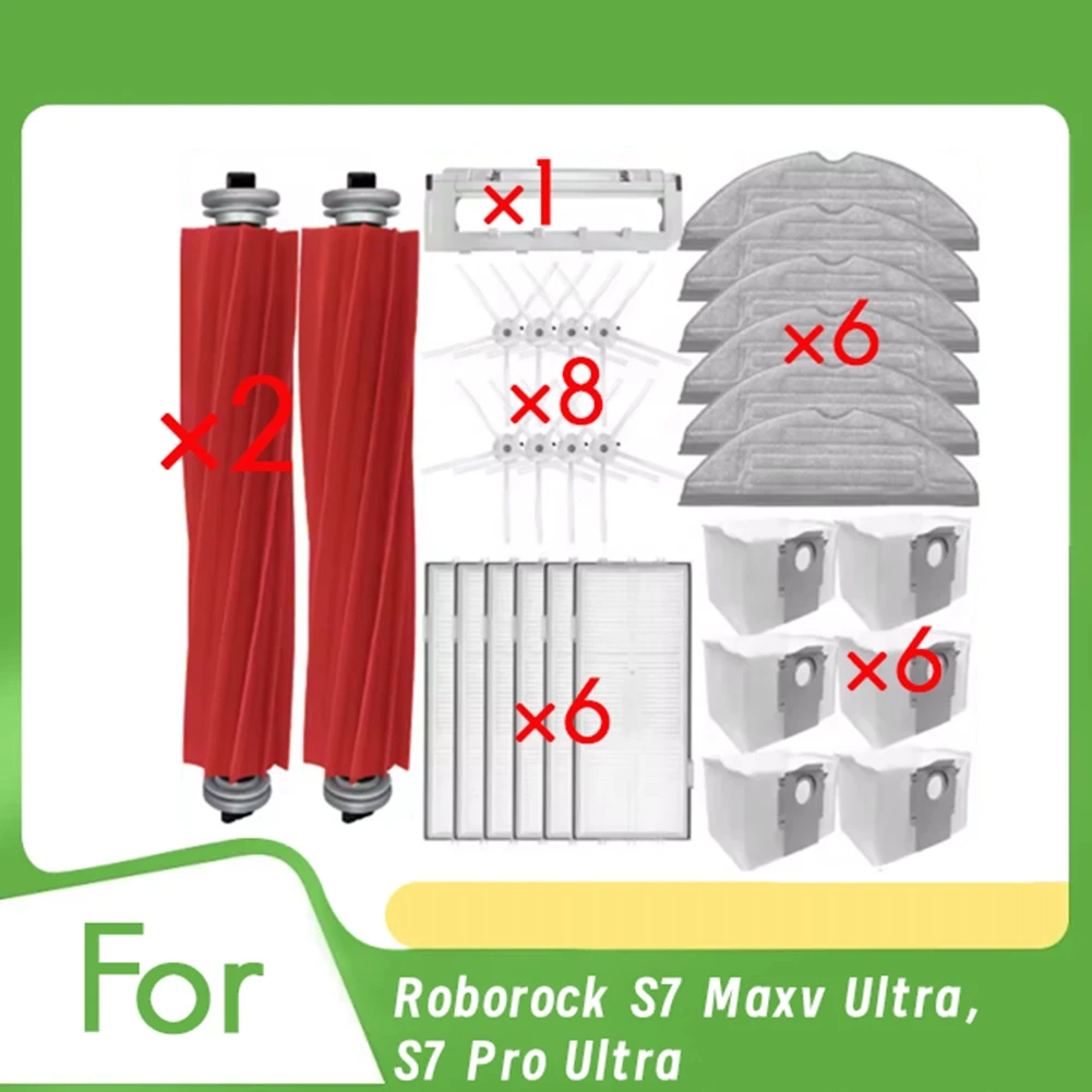 29 Pcs for Roborock S7 Maxv Ultra/S7 Pro Ultra Vacuum Cleaner Accessories Main Side Brush Mop Filter Dust BagsM14K