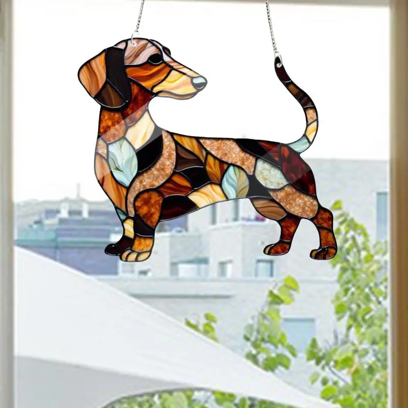 Dog Car Pendant Sunlight Capture Acrylic Dachshund Ornament Decoration Dog Themed Home Decorations Dachshund Sun Catcher Stained