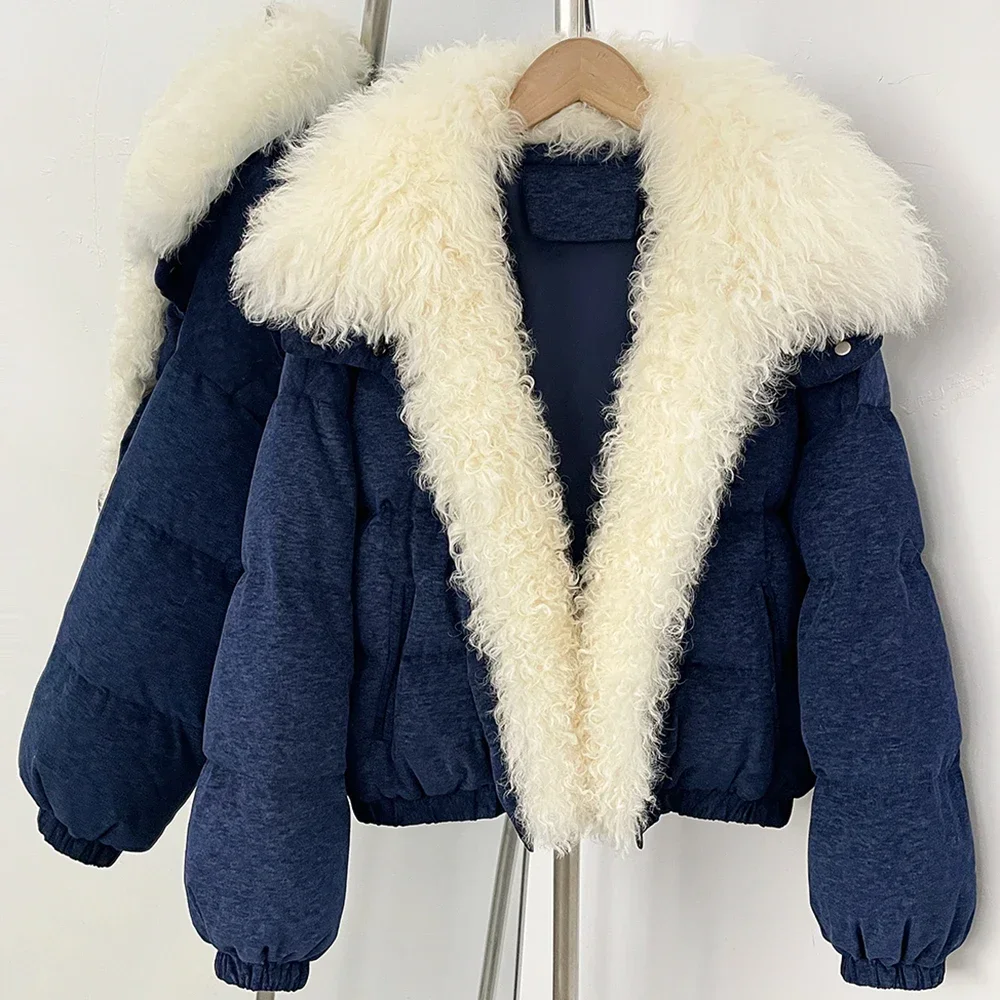 OFTBUY Modische Warme Luxuriöse Natürliche Pelzjacke Kurzer Oversize-Mantel aus Echtem Lammwollpelz mit Daunenfüllung Neue Winterkleidung für Damen – Detail 14