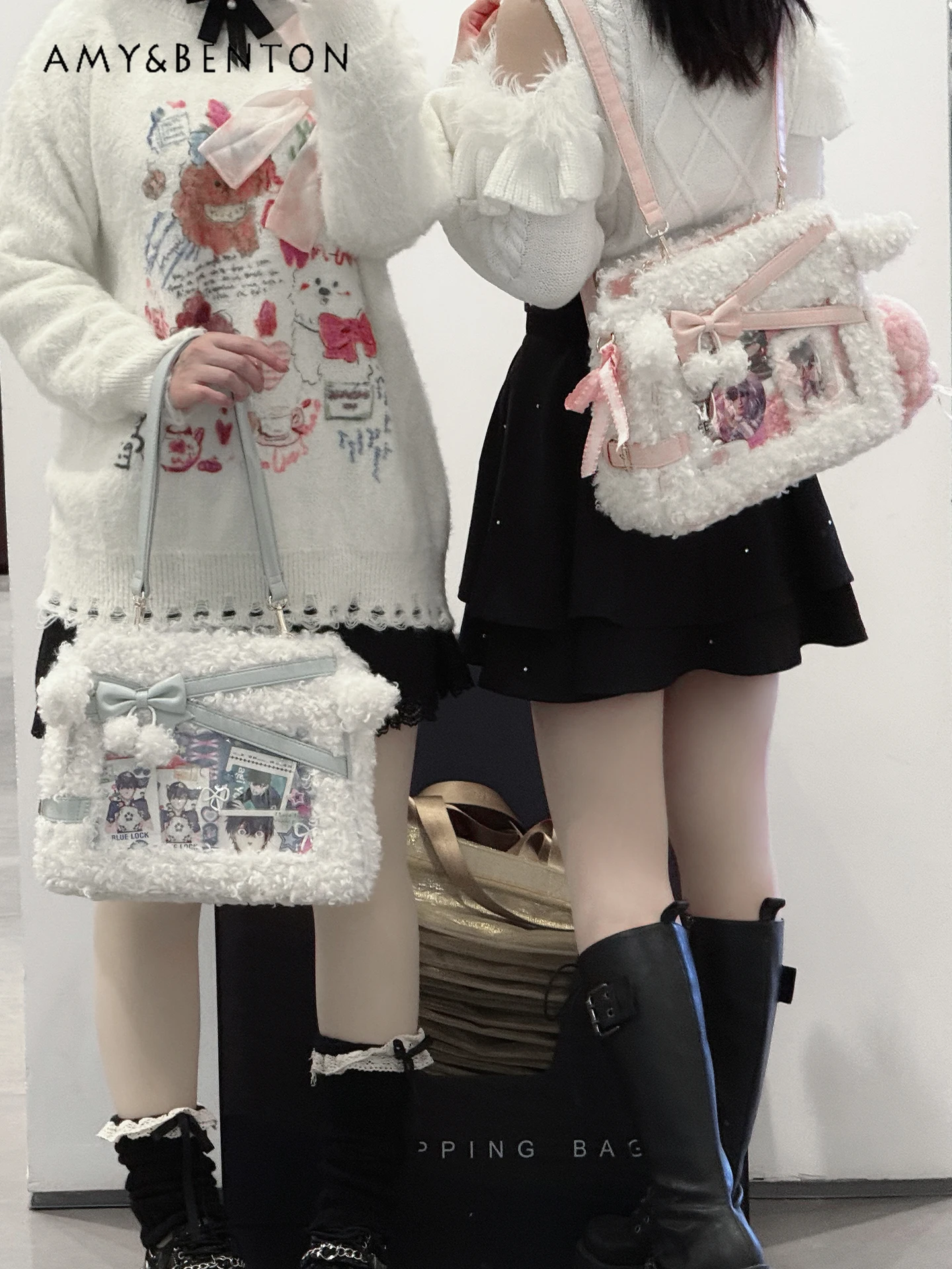 Original Itabag Cute Ears Bowknot Plush Bag Single Shoulder Bag Double Shoulder Bag Women Japanese Style Anime Girl Mini Bags