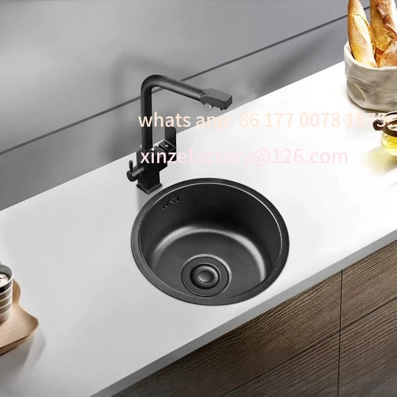 Черный нано-бар, балкон, круглая маленькая раковина, одинарная раковина, упаковка из нержавеющей стали 304, кухонная маленькая раковина для овощей